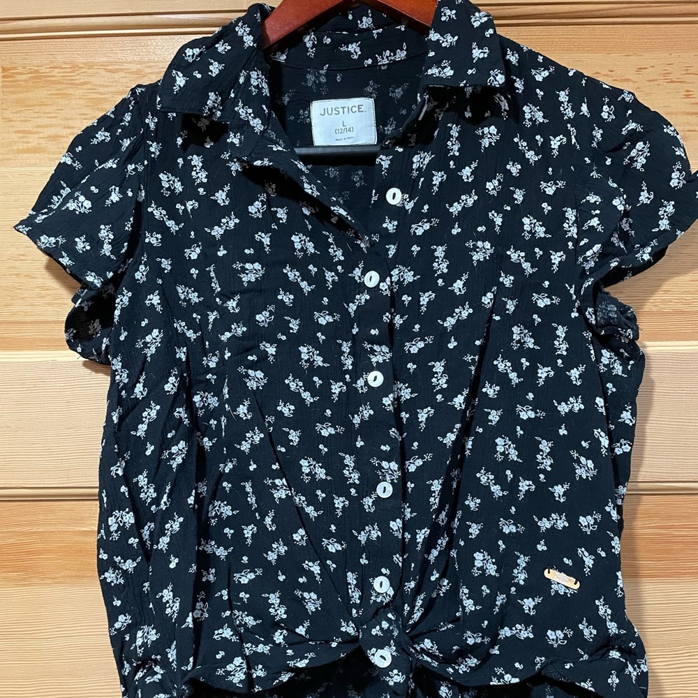 Justice girls size 12/14 button down bottoms tie shirt